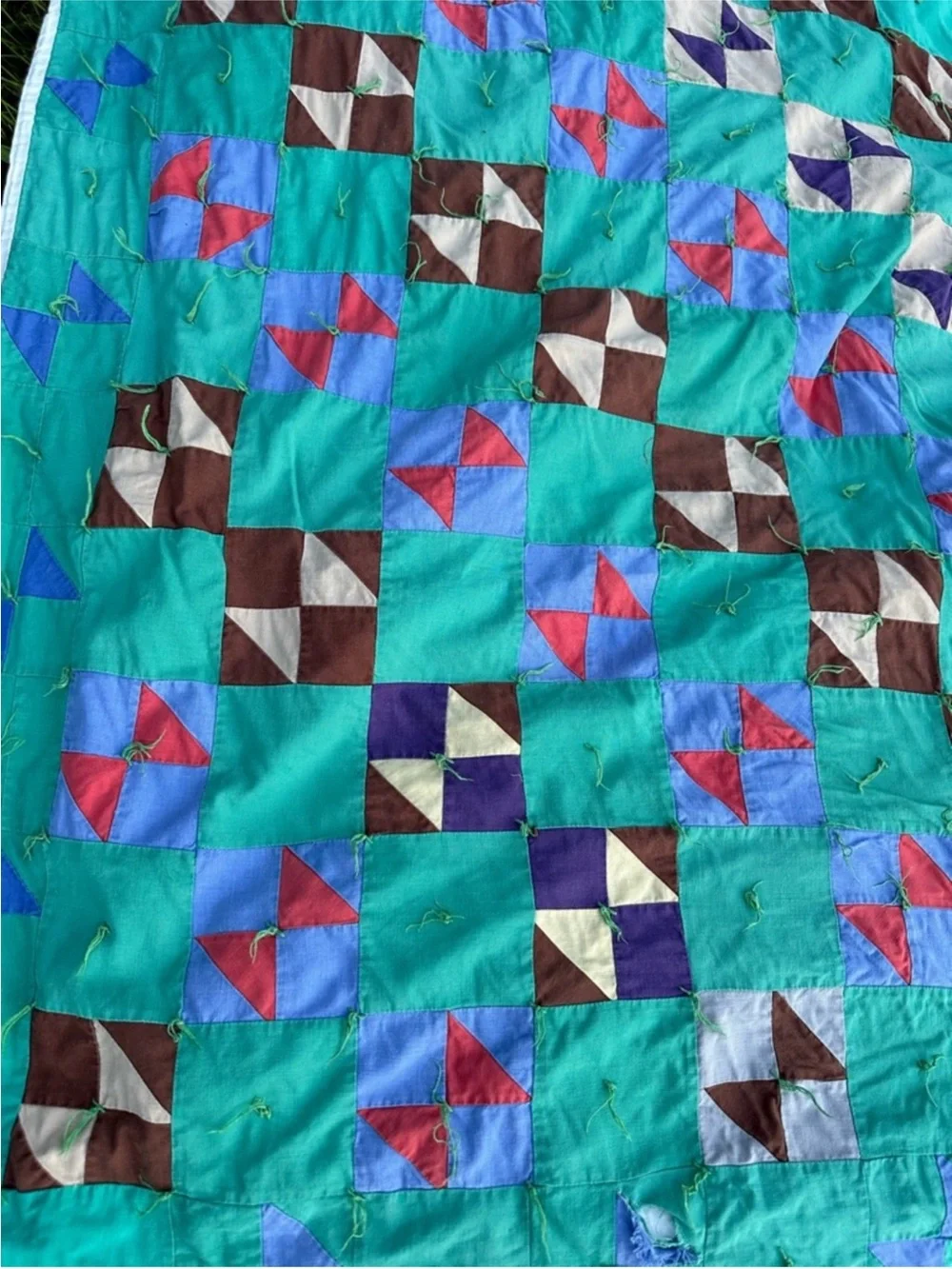 Antique vintage bow tie quilt tied 76x64